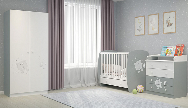 Шкаф двухсекционный Polini  kids French 1230, Teddy, белый-серый