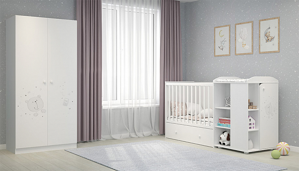 Шкаф двухсекционный  Polini  kids French 1230, Teddy, белый