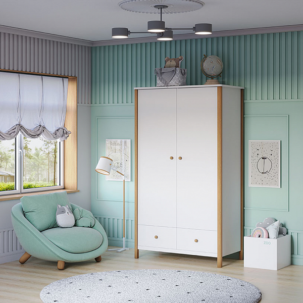 Шкаф двухсекционный Polini kids Simple 3510, с ящиками, белый-натуральный