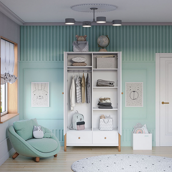 Шкаф двухсекционный Polini kids Simple 3510, с ящиками, белый-натуральный