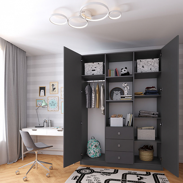 Шкаф трехсекционный Polini kids Simple, серый