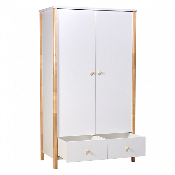 Шкаф двухсекционный Polini kids Simple 3510, с ящиками, белый-натуральный
