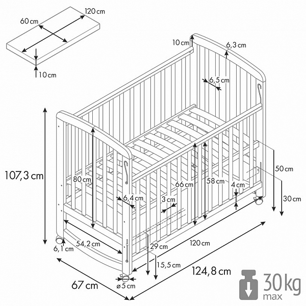 Кроватка детская Polini kids Simple 304, белый