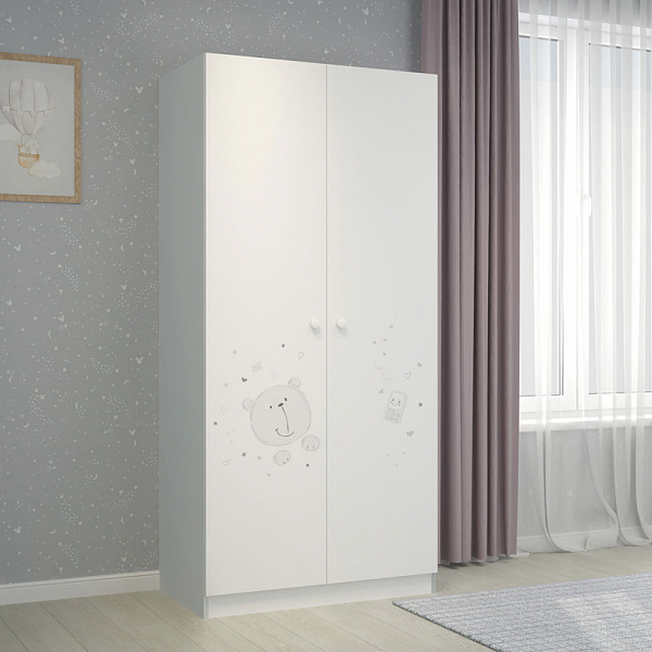 Шкаф двухсекционный Polini  kids French 1230, Teddy, белый-серый