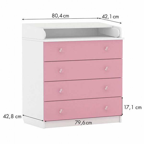 Пеленальный комод Polini Simple 1580, белый-роза