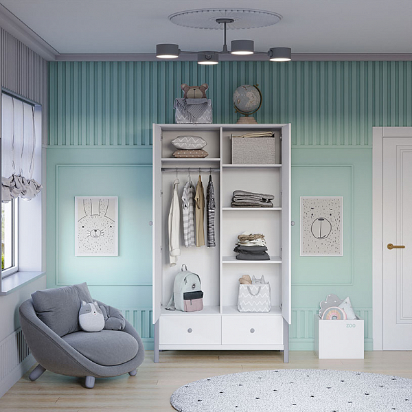 Шкаф двухсекционный Polini kids Simple 3510, с ящиками, белый-серый