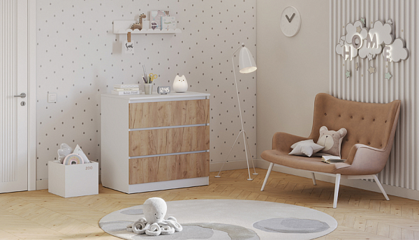 Комод Polini kids Simple 1980, белый-дуб крафт золотой
