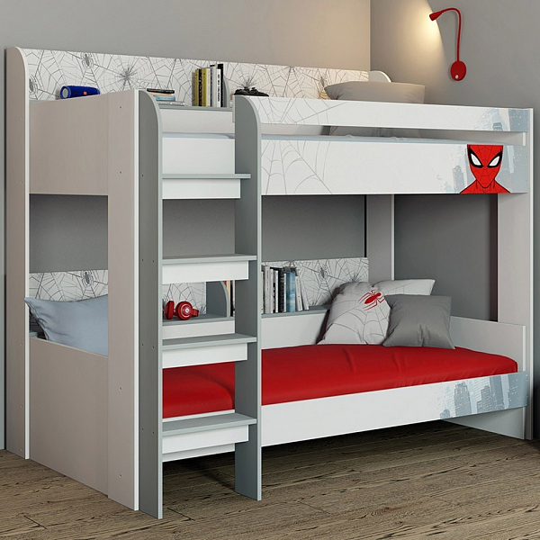 Кровать двухъярусная Polini kids Marvel  5005 Человек паук, белый