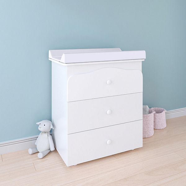 Пеленальный комод Polini kids Simple, 3 ящика, с пеленальной доской, белый-белый