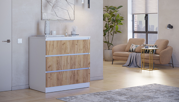 Комод Polini kids Simple 1980, белый-дуб крафт золотой
