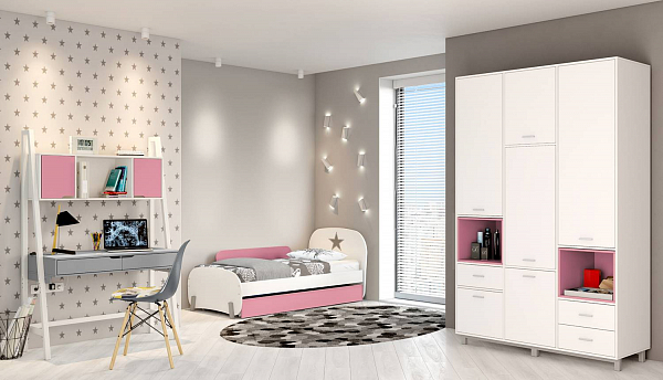 Шкаф трехсекционный Polini kids Mirum 2335, на ножках, белый/розовый
