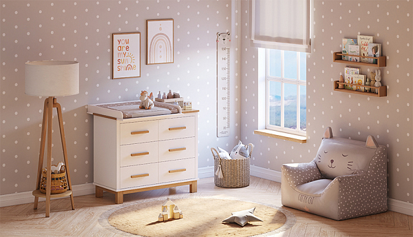 Комод Polini kids Simple 3402, на ножках, белый-натуральный
