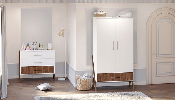 Комод Polini kids Porto 2200, на ножках, белый-дуб крафт