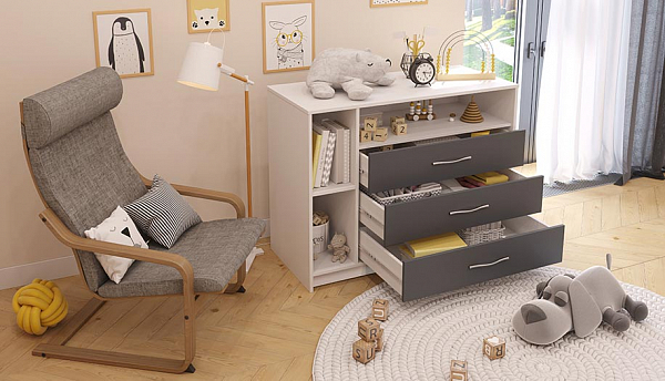 Комод Polini kids Simple 2110, белый-серый