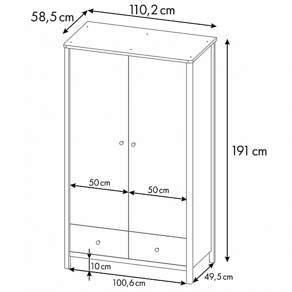 Шкаф двухсекционный Polini kids Simple 3510, с ящиками, белый-серый