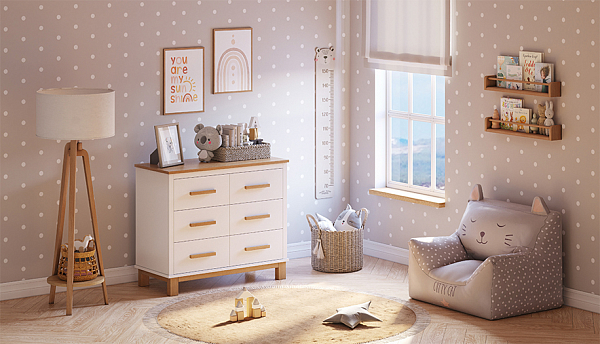 Комод Polini kids Simple 3402, на ножках, белый-натуральный