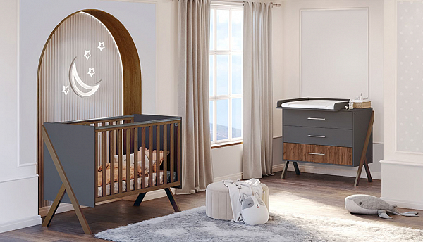 Комод Polini kids Porto 2200, на ножках, графит-дуб крафт