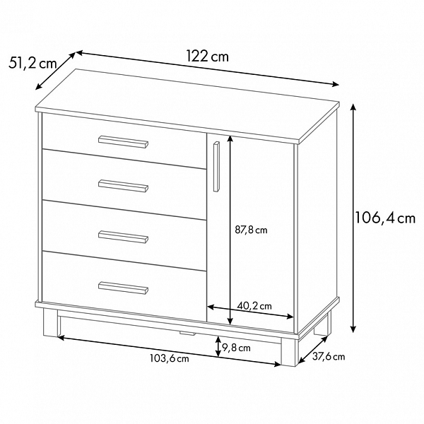 Комод Polini kids Simple 3403, на ножках, белый