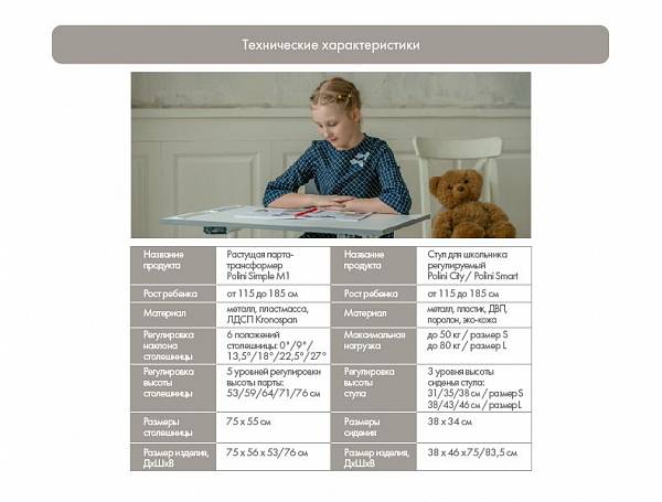 Комплект Polini: Растущая парта M1 + Стул S регулируемый розовый